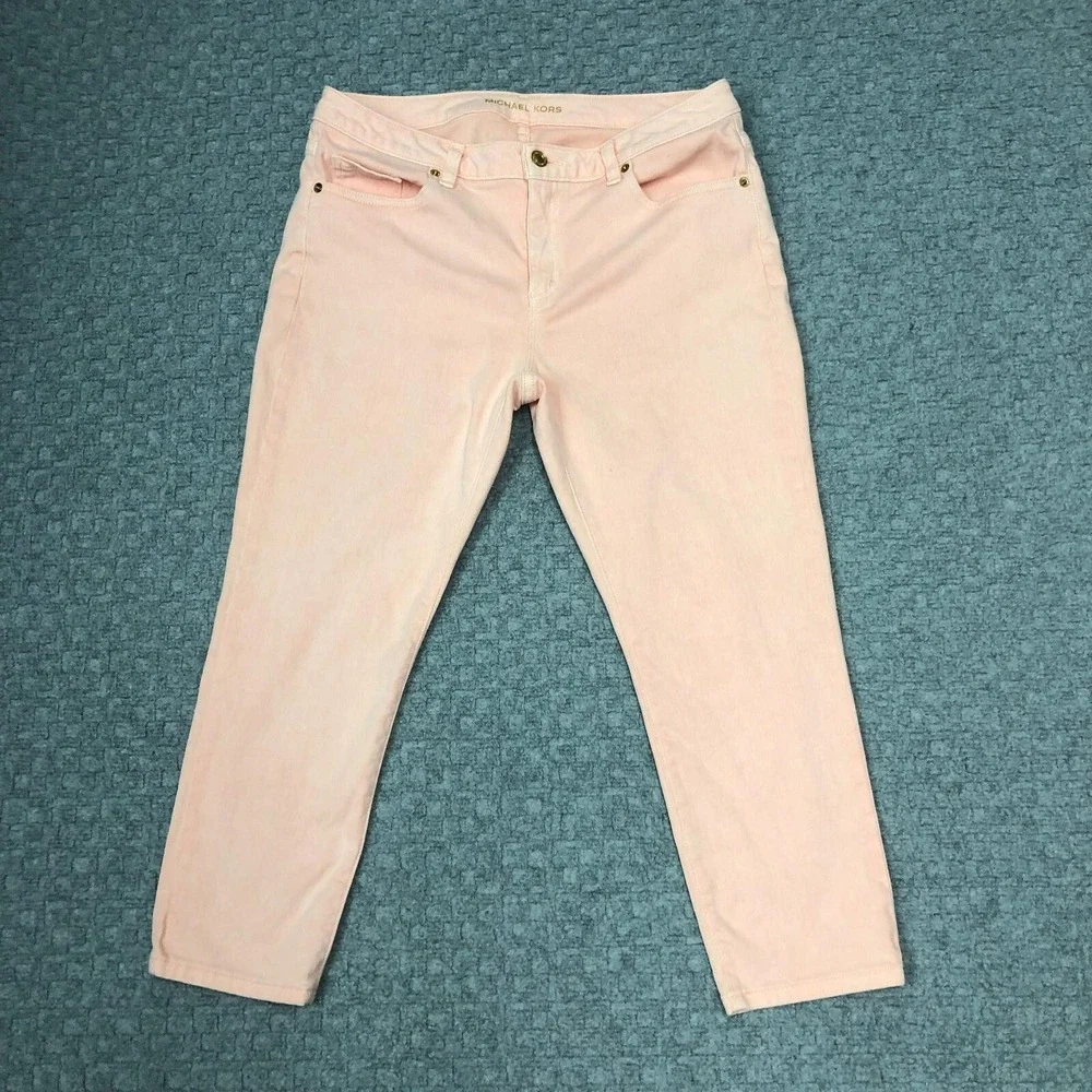 Michael Kors Pants Womens 10 Pink Izzy Cropped Skinny Jeans Stretch Casual Peach